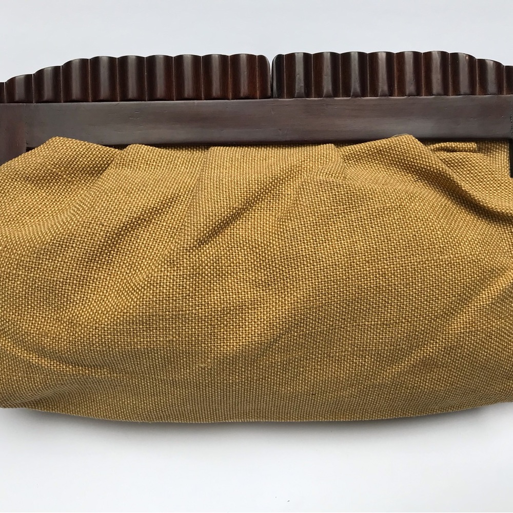Natural burlap & wood clutch magnetic closure cotton lining excellent condition